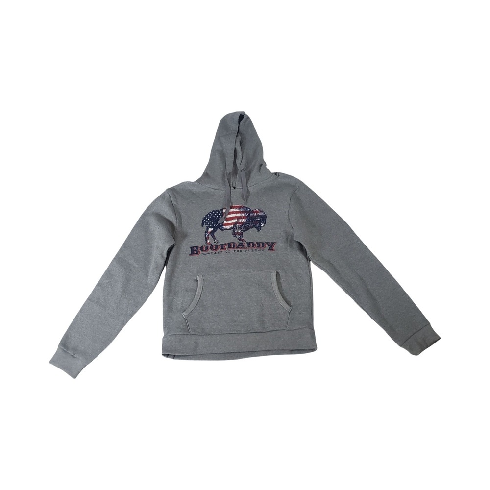 BootDaddy Collection Mens Small Gray American Flag Buffalo Graphic Hoodie Fleece